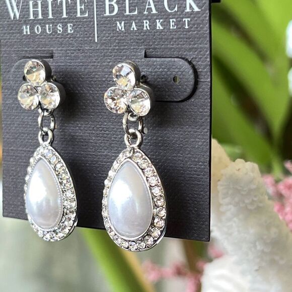 Silver Pearl Crystal EarringsWhite House / Black Market - Picture 4 of 6